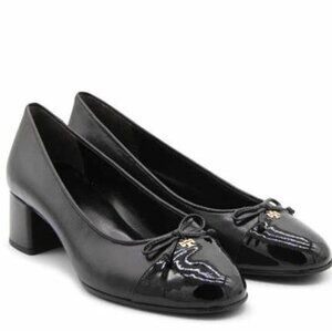 NEW TORU BURCH Cap-Toe Pump with Bow Black Leather Women’s Size 9.5